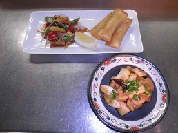 作成メニュー（オクラと油揚げの辛子醤油和え・ツナマヨ春巻き・鶏肉の照り焼き柚子胡椒風味）